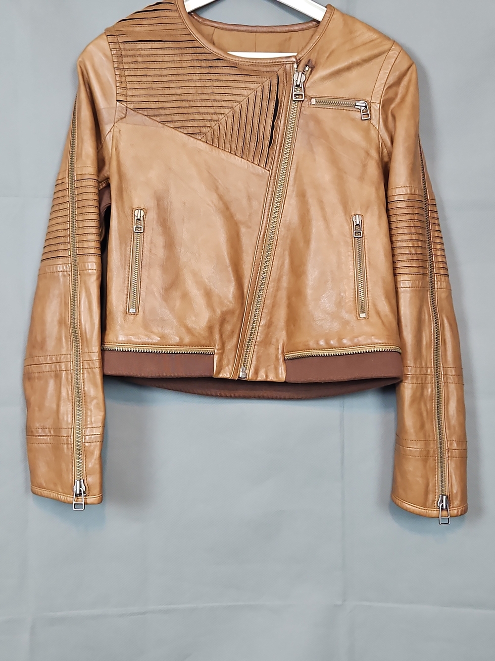 Vintage Yigal Azrouel Cognac Leather Moto-Bomber Jacket
